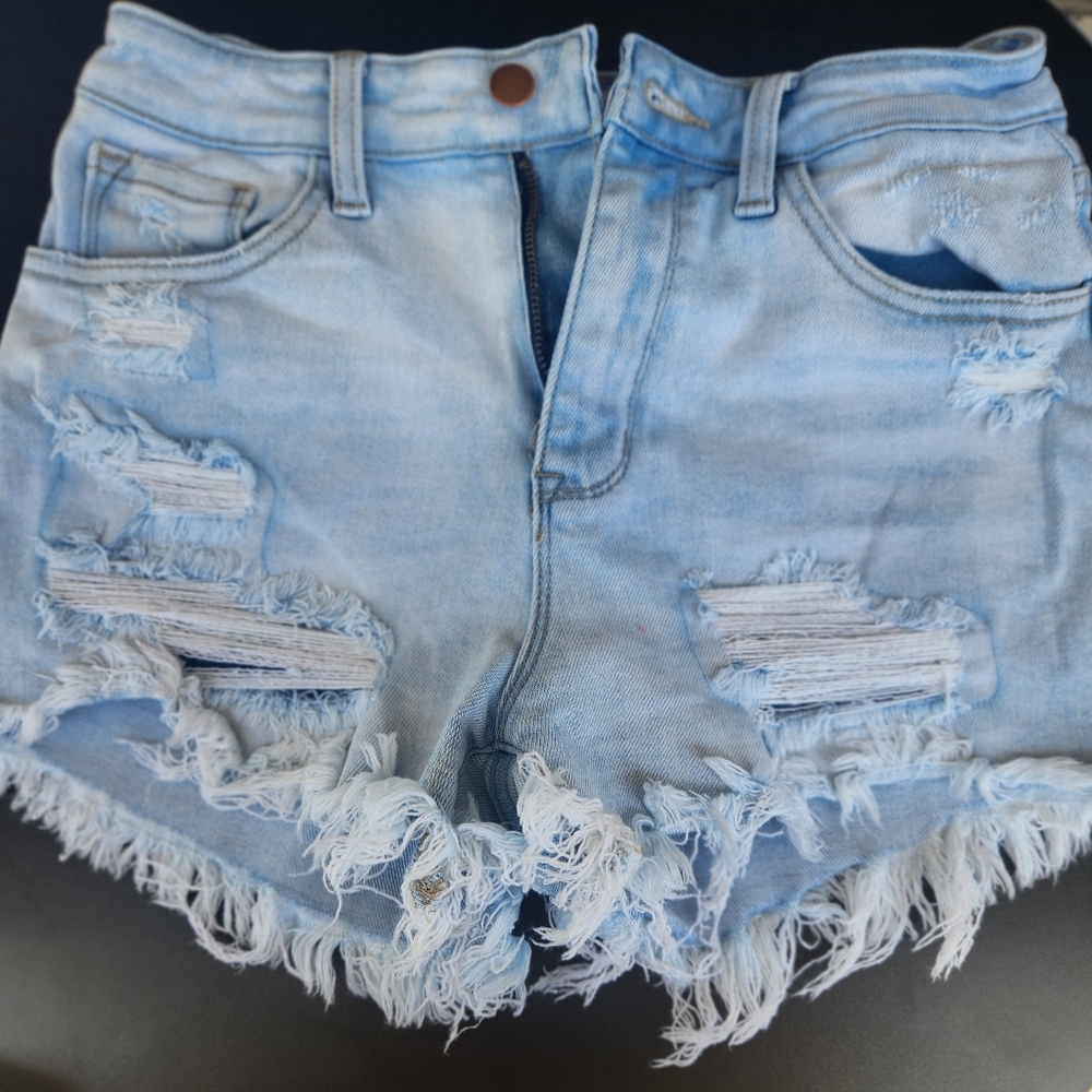 COPY - Pink Lilly denim fringe shorts